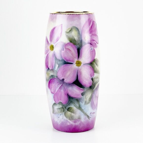 International Porcelain Art Teachers Hand Painted Pink Flowers Floral Vase - Picture 1 of 12